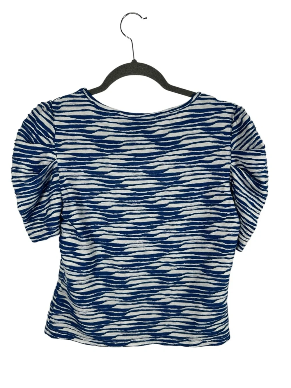 Maeve Anthropologie Blue White Zebra Stripe Twist Keyhole Puff Sleeve Top Medium